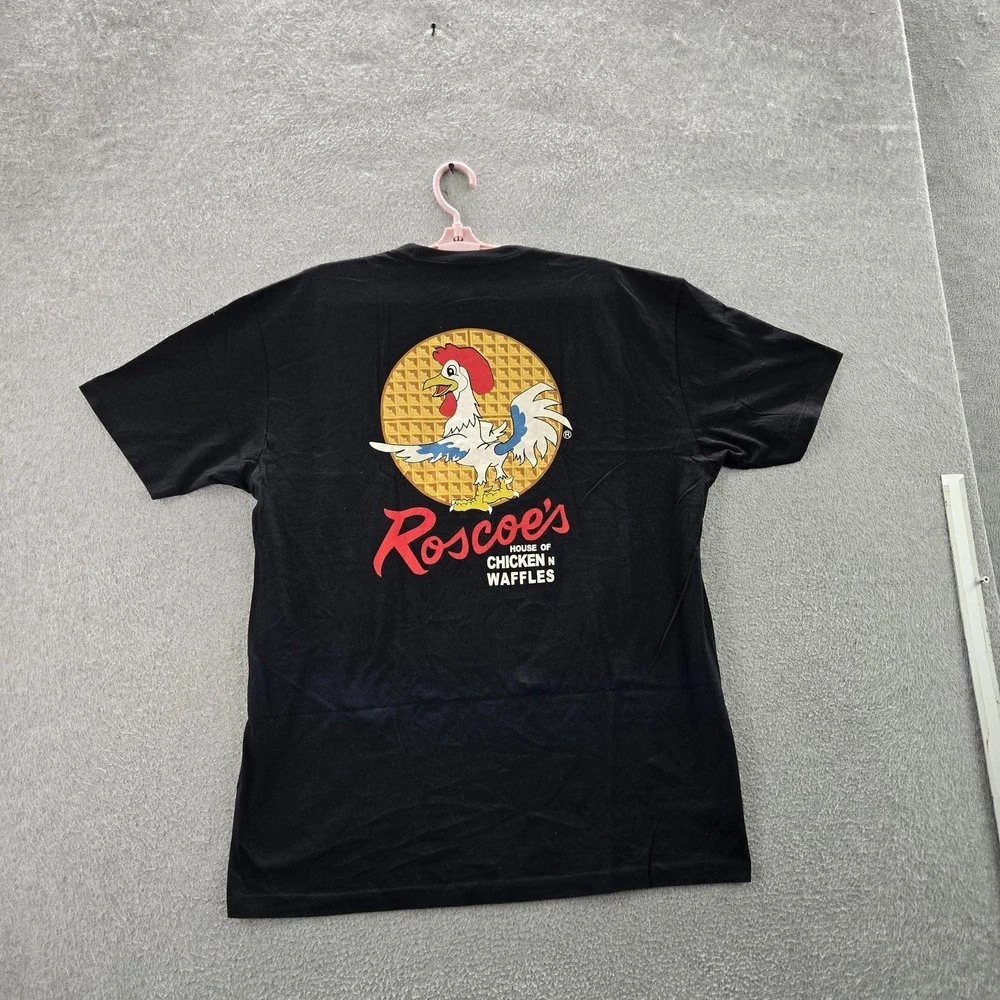 Roscoe's Men Shirt XL Black Graphic Print Chicken Waffles Streetwear Logo Short‎